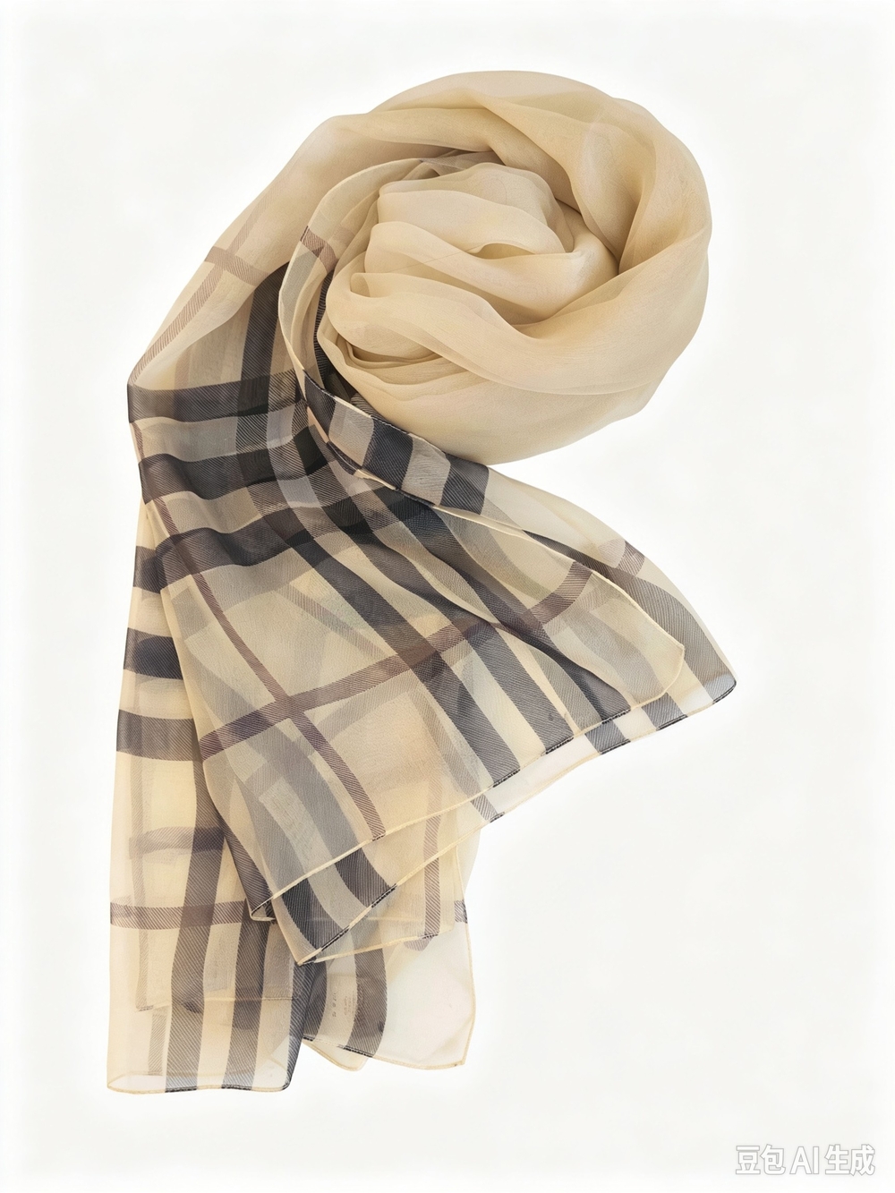 New Burberry Chifofn Beige Plaid Silk Scarf